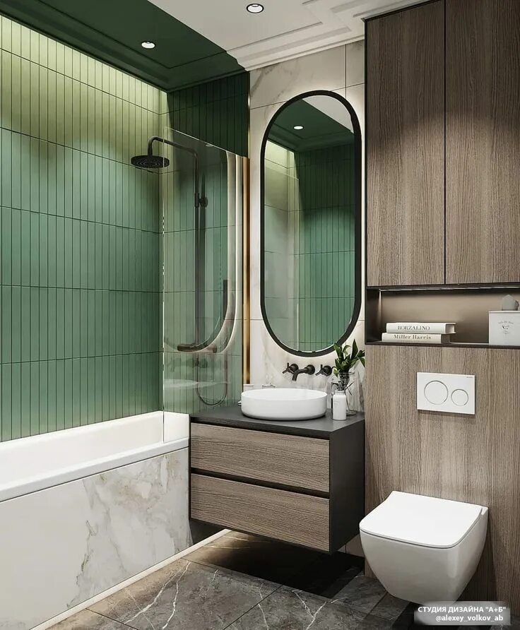 Примеры интерьера ванной комнаты небольшой Bathroom Interior design trends green \ Современный дизайн интерьера ванной комн