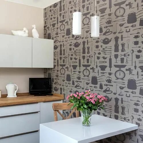 Примеры обоев на кухне фото Airfix Kitchen Wallpaper Taupe Graduate Collection Обои для кухни, Обои, Стена