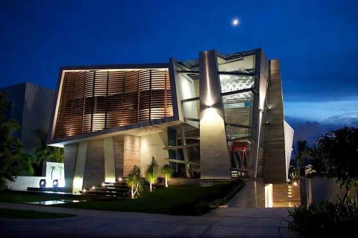 Примеры общественного дома Modernist Mexican house with abstract shape and exciting lighting Modern house m