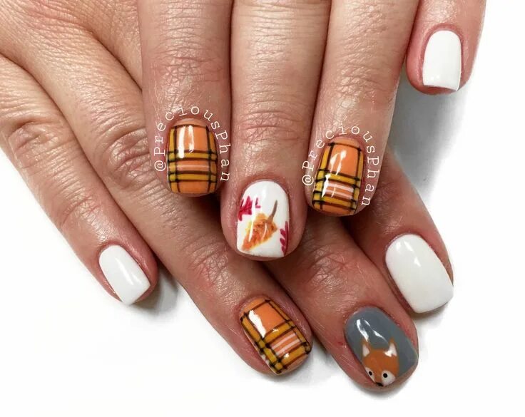 Примеры осеннего маникюра на короткие ногти Plaid nails. Fox nails. Fall nails. #PreciousPhan Plaid nails, Fox nails, Nail c