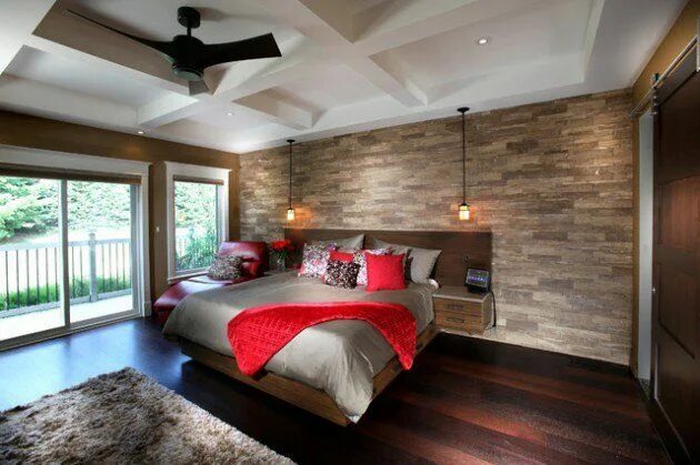 Примеры отделки комнаты 19 Elegant Stone Wall Bedroom Design Ideas Bedroom design, Floating headboard, B