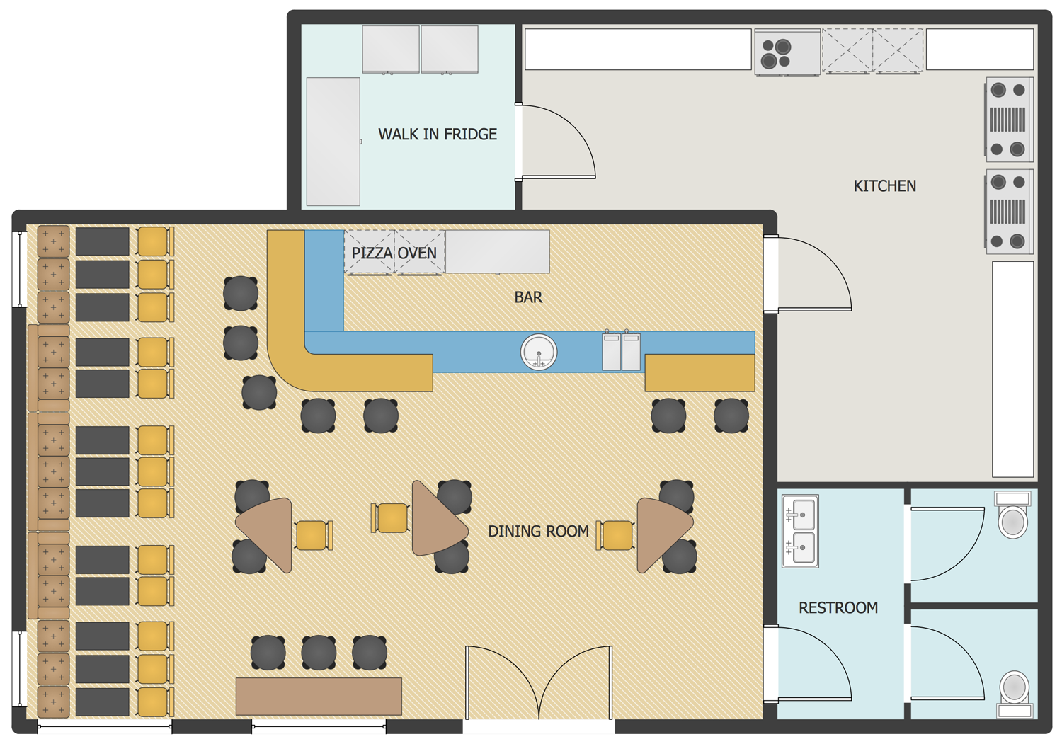 Примеры планировки помещений This sample shows a #floor 3plan #layout of premises in a #pizzeria, as well as 