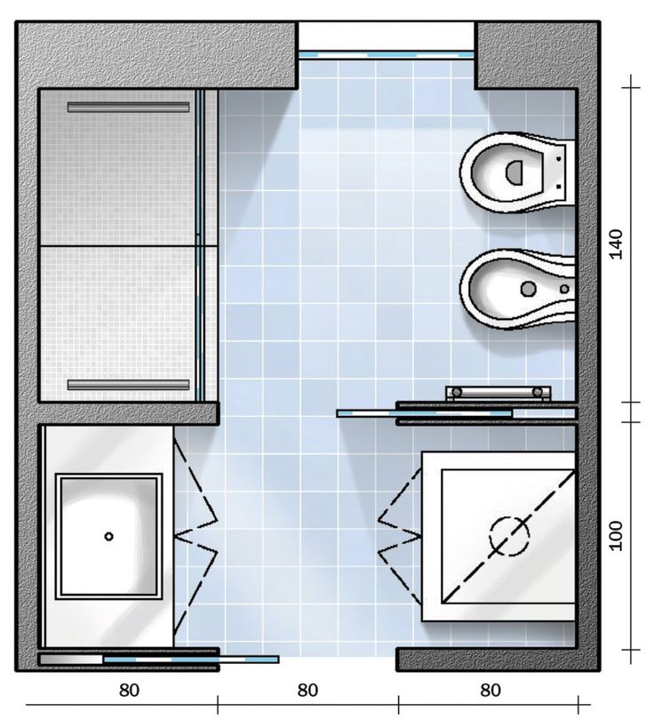 Примеры планировки санузла 3 3м Bagno con pianta del progetto e costi dei lavori. Prima soluzione - Cose di Casa