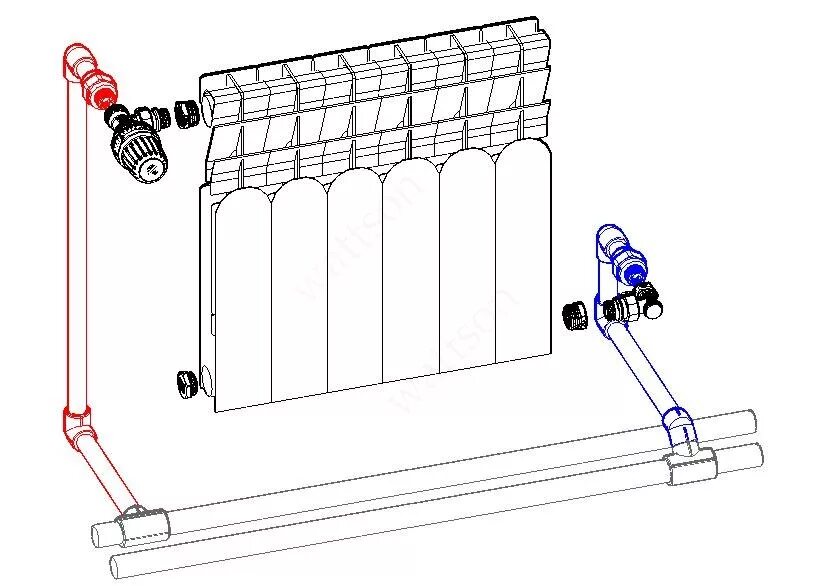 Примеры подключения радиатора WATTSON AL радиатор 350 080 06,PPR,скрытый монтаж,термостатика, купить, цена, от
