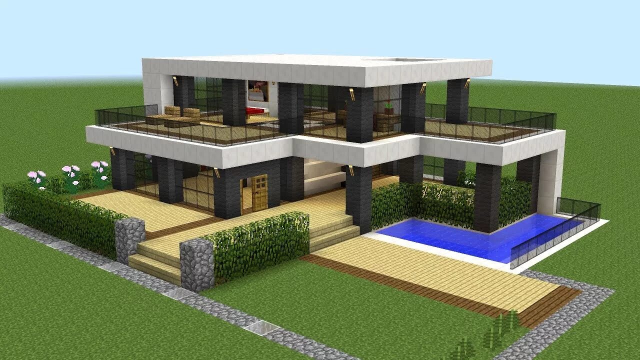 Примеры постройки дома в майнкрафт Minecraft - How to build a modern house 20 - YouTube