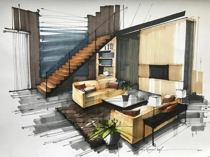 Примеры работ дизайнера интерьера Interior Design Color Sketches Interior design sketches, Interior design drawing