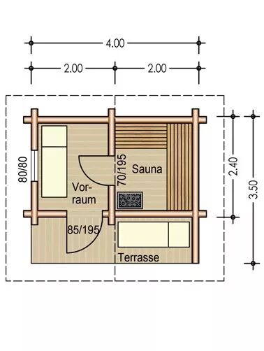 Примеры размеров бань Outdoor sauna and sauna house - Perr Blockhäuser from Bavaria Парилка, Планировк