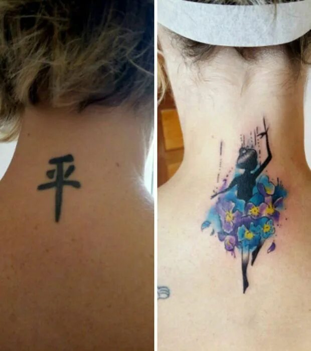 Примеры тату фото Un caractère chinois qui devient une danseuse Cover up tattoos, Cover tattoo, Cr