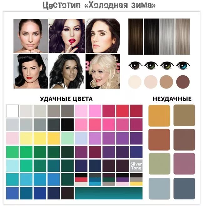 Примеры цветотипа зима фото холодная зима Coloração, Cores, Looks