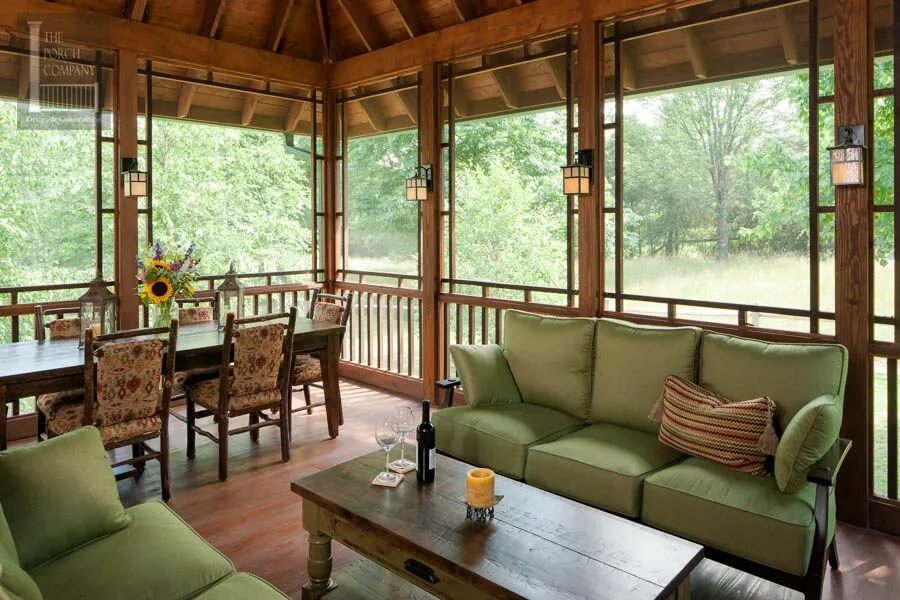 Примеры веранд в частном доме Screened porch with seating and decor - The Porch Company House with porch, Scre