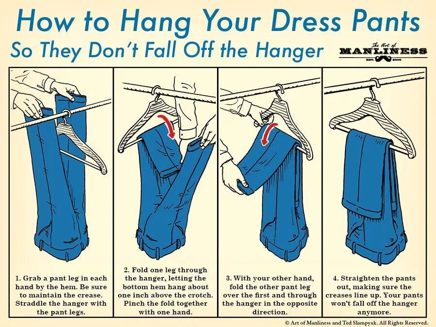 Примитивный сочетание примерять рубашку How to Hang Your Dress Pants (So They Don't Fall Off the Hanger) Hanging pants, 