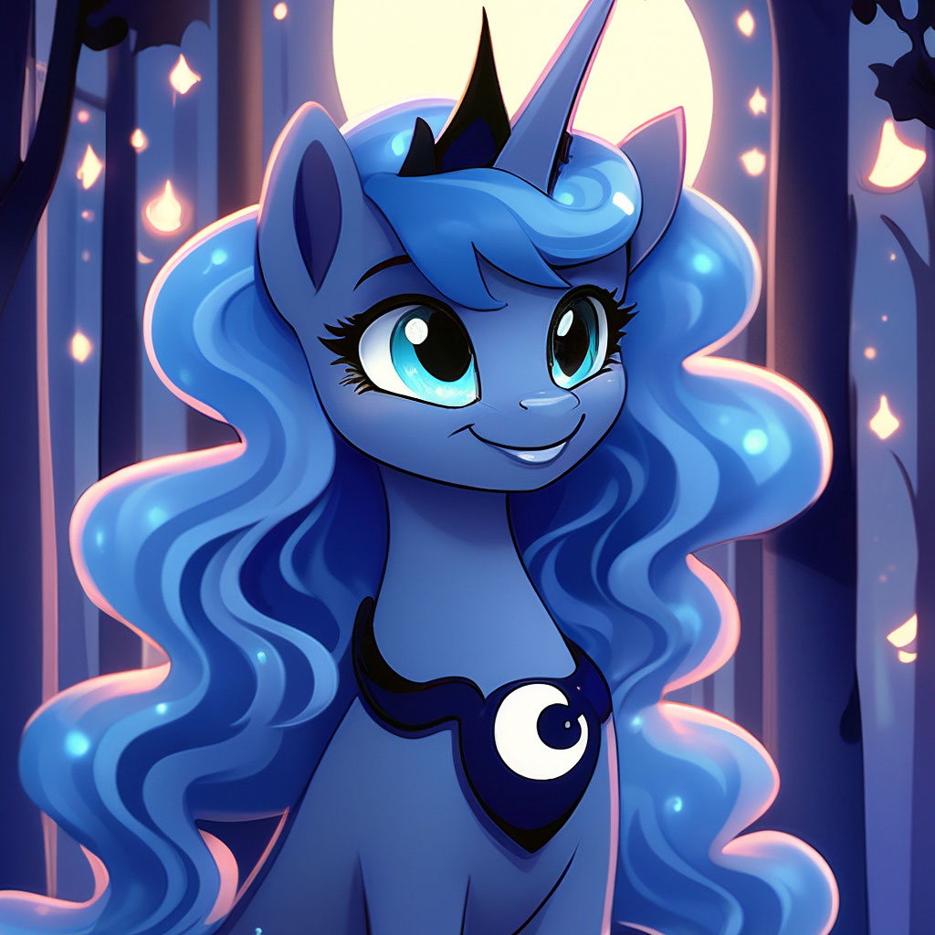 Принцесса луна 1947 фото "Princess Luna mlp in the night forest." - image created in Shedevrum