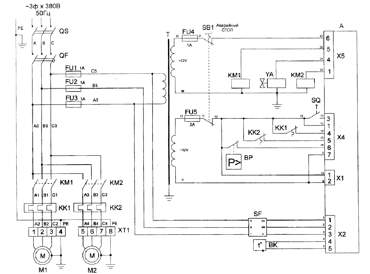 Принципиальная электрическая схема 380 Разработка электрической принципиальной схемы управления электроприводом компрес