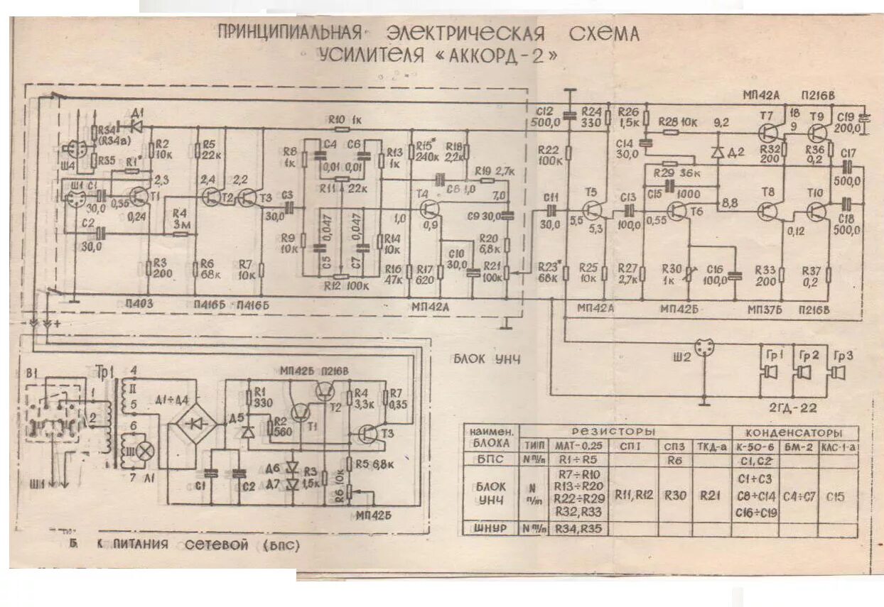 Принципиальная электрическая схема аккорд 201 АККОРД-2 Гитарный комбо-усилитель