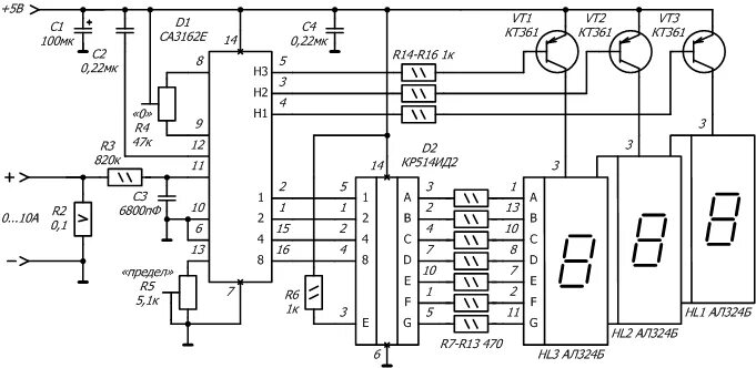 Принципиальная электрическая схема амперметра Цифровые индикаторы для блока питания