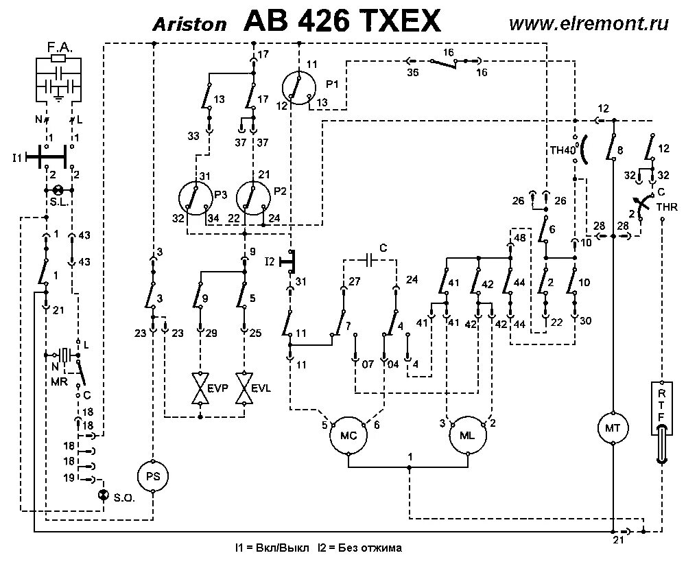 Принципиальная электрическая схема аристон Схемы стиральных машины "Ariston"