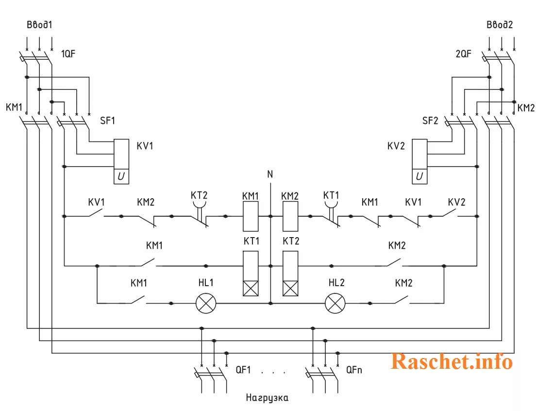 Принципиальная электрическая схема авр Схема АВР на 2 ввода