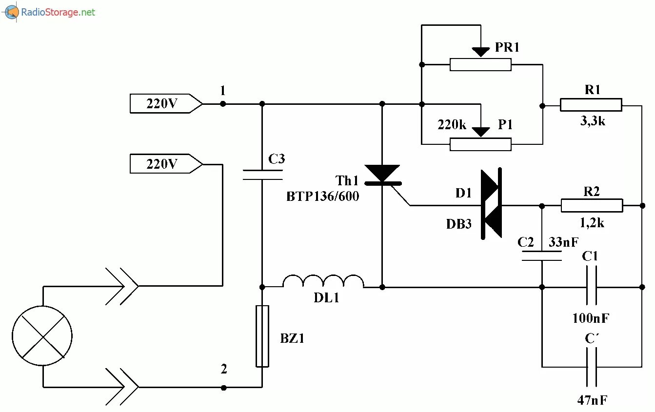Принципиальная электрическая схема блендера Регулятор мощности лампы накаливания