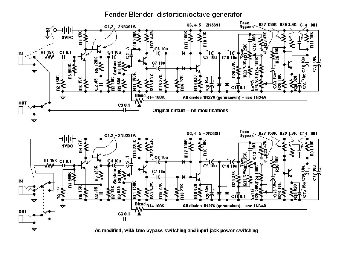 Принципиальная электрическая схема блендера FENDER BLENDER FUZZ SCH Service Manual download, schematics, eeprom, repair info