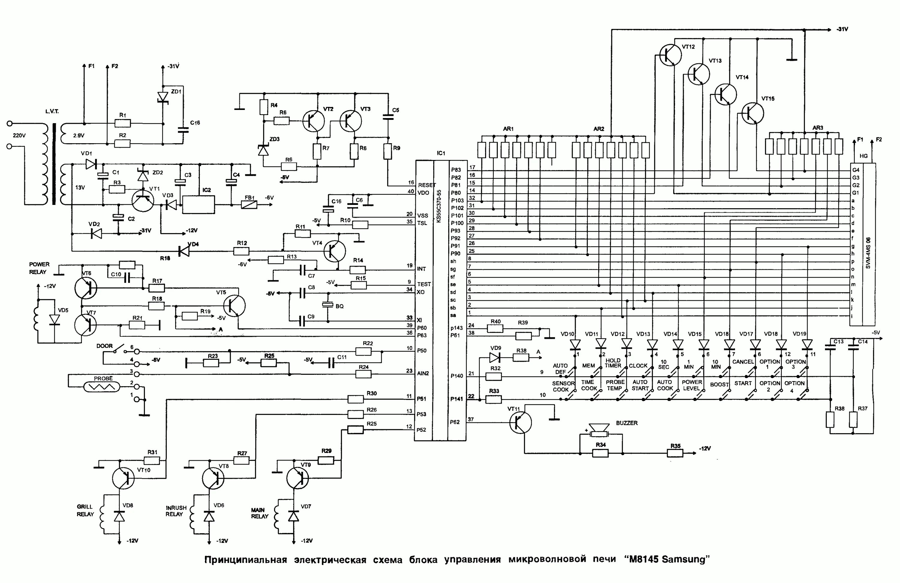 Принципиальная электрическая схема блока индикаторов фг8084 Микроволновая печь "Samsung М8145"