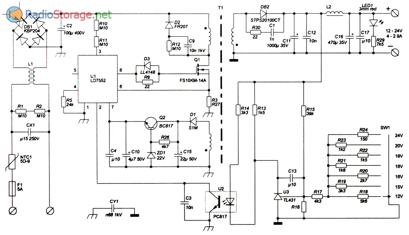 Принципиальная электрическая схема блока питания 6ep1437 3baoo Схемы универсальных блоков питания для ноутбуков - на 12В, 15В, 18В, 19В, 20В, 2