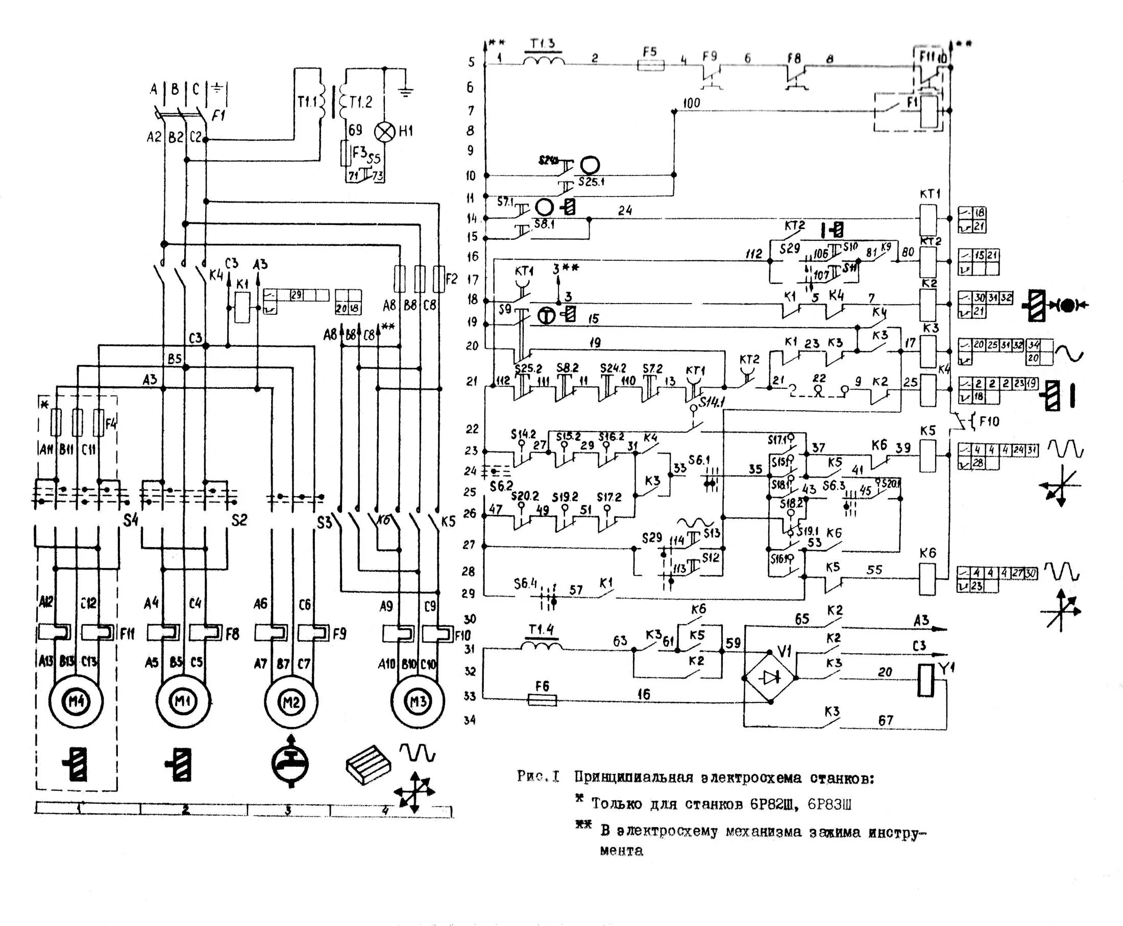 Принципиальная электрическая схема четырехстороннего строгального станка виннер Электросхемы фрезерных станков 6Р82, 6Р82Г, 6Р82Ш, 6Р83, 6Р83Г, 6Р83Ш, 6P12, 6Р1
