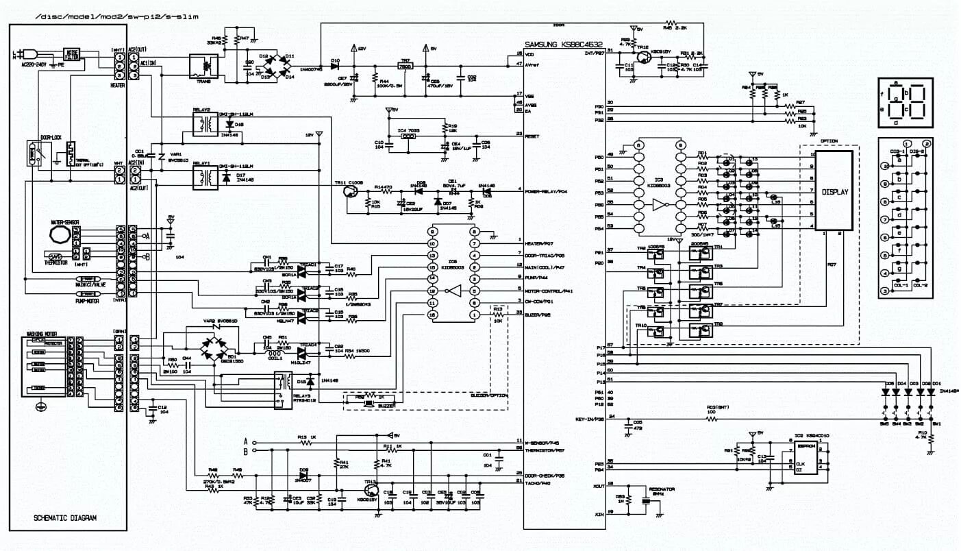 Принципиальная электрическая схема cmu sp1200 Ошибка 4Е / Е1 / ЧЕ / 4E в стиральной машине Самсунг - что делать? РемБытТех