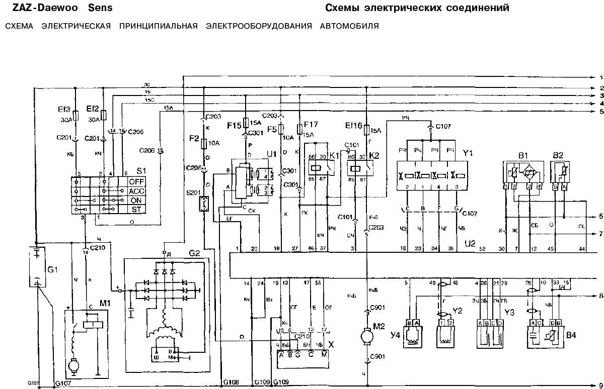 Принципиальная электрическая схема дэу Электросхемы Дэу Сенс