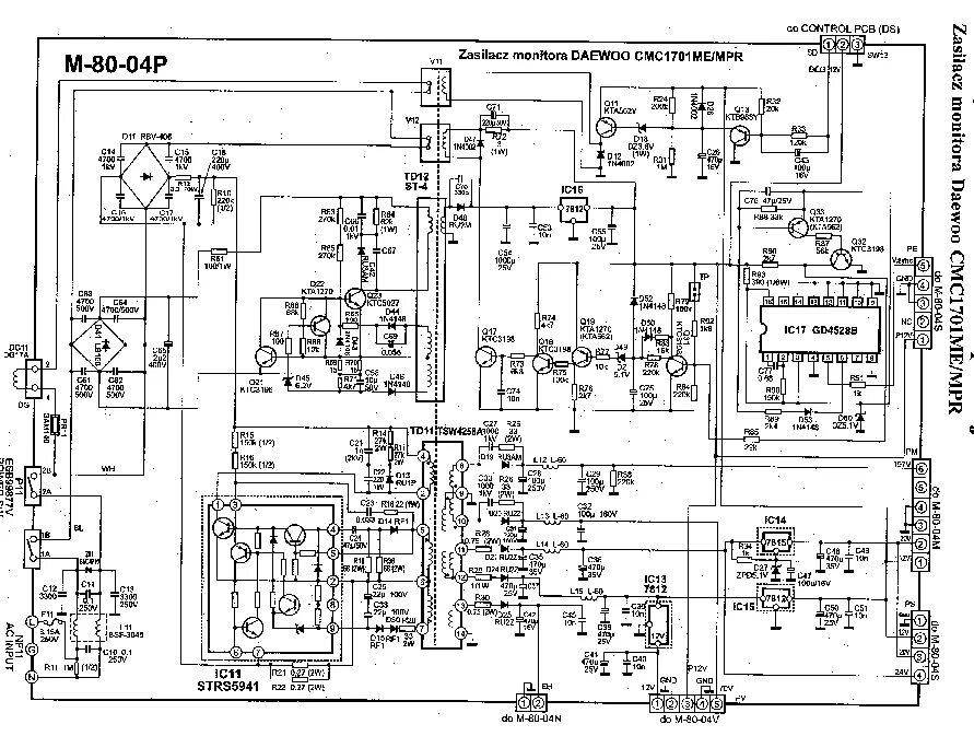 Принципиальная электрическая схема дэу DAEWOO CMC-1707B,707B MM-1707A Service Manual download, schematics, eeprom, repa