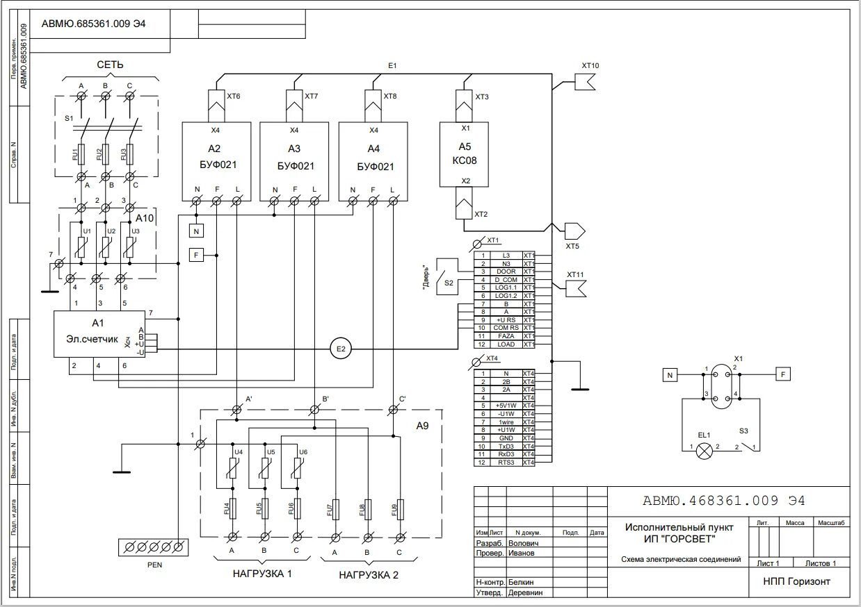 Принципиальная электрическая схема документация ШНО ИП "Горсвет" Интелекон