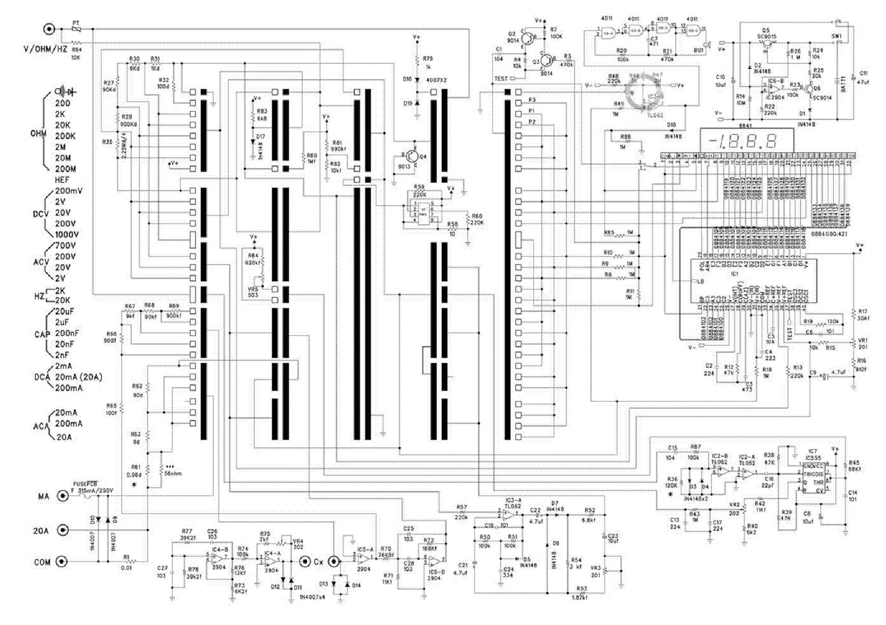 Принципиальная электрическая схема dt9205a MULTIMETER UT56 SCH Service Manual download, schematics, eeprom, repair info for