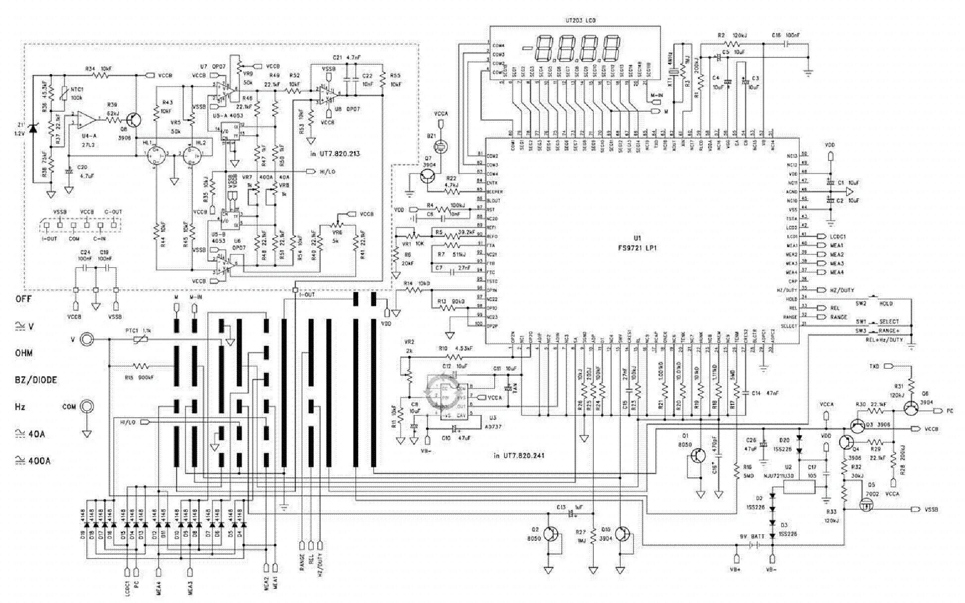 Принципиальная электрическая схема dt9205a MULTIMETER UT39E SCH Service Manual download, schematics, eeprom, repair info fo