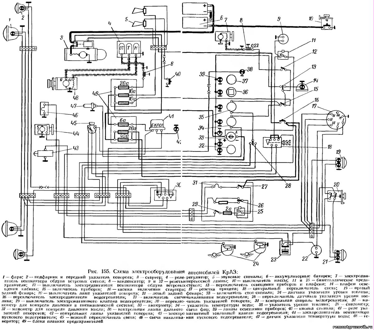 Принципиальная электрическая схема электрооборудования Краз 256\257\258 электрическая схема - статьи по ремонту автомобилей - статьи по