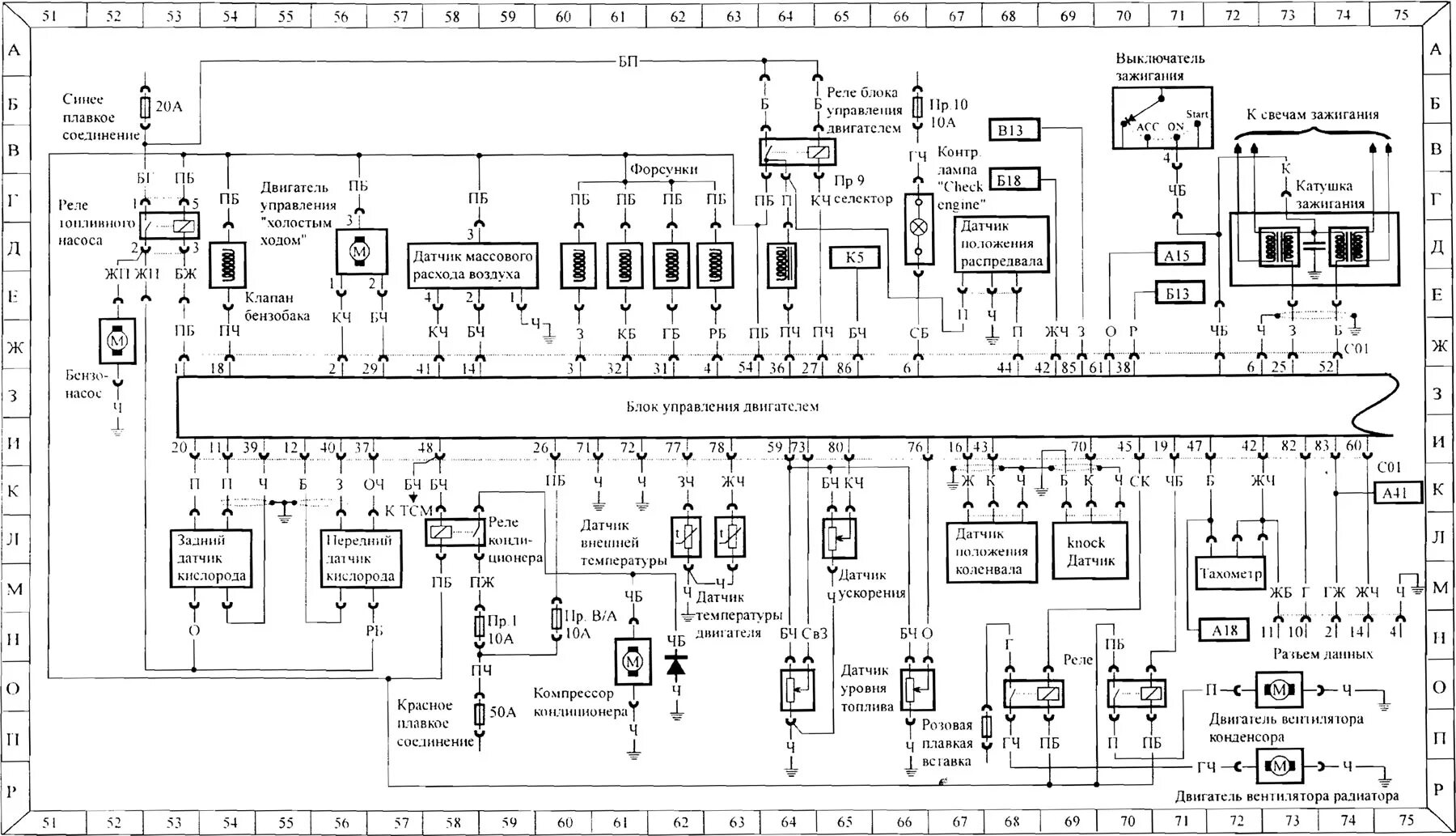 Принципиальная электрическая схема фэ 2000э Shema 3. Shema električne opreme automobila (1998-2000) (Hyundai Elantra 1 1990-