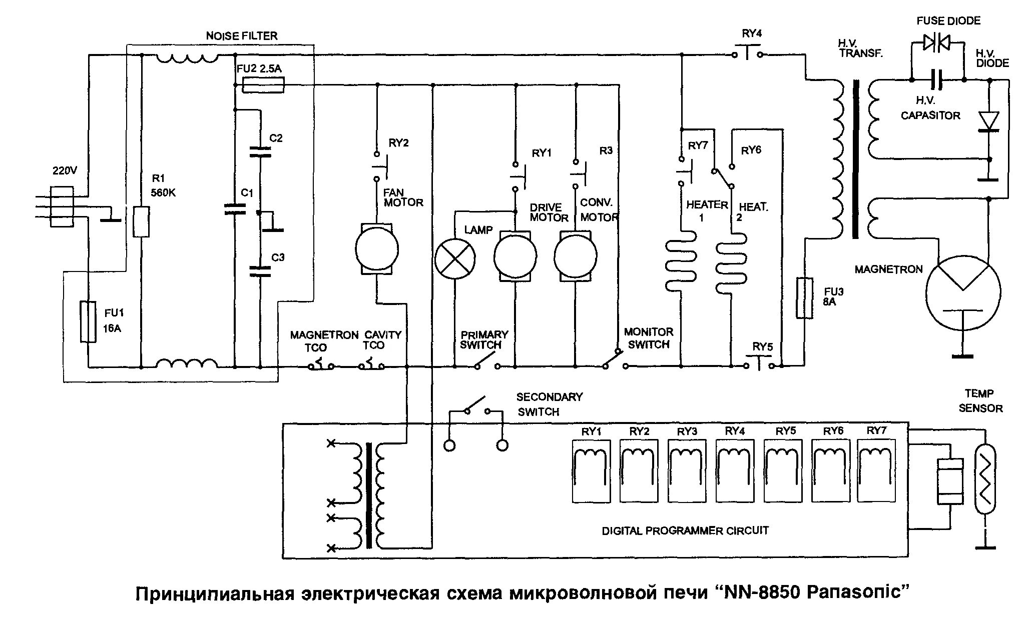 Принципиальная электрическая схема фэ 2000э Микроволновая печь " Panasonic NN8850"