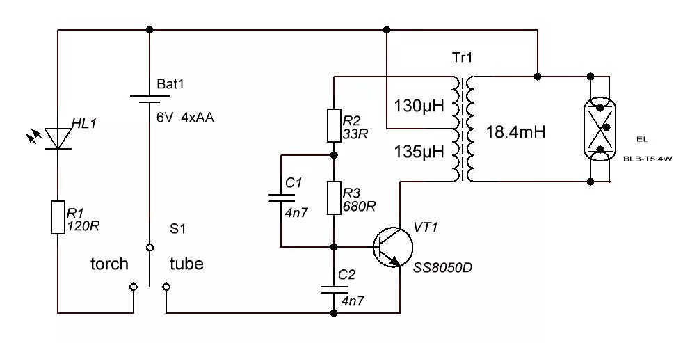 Принципиальная электрическая схема фонаря Схема фонарика - Блоки питания газоразрядных ламп и не только. - Lex90 - Участни