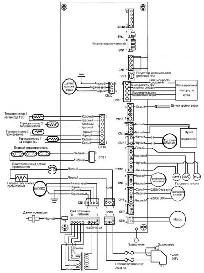 Принципиальная электрическая схема газового котла Электросхема котлов