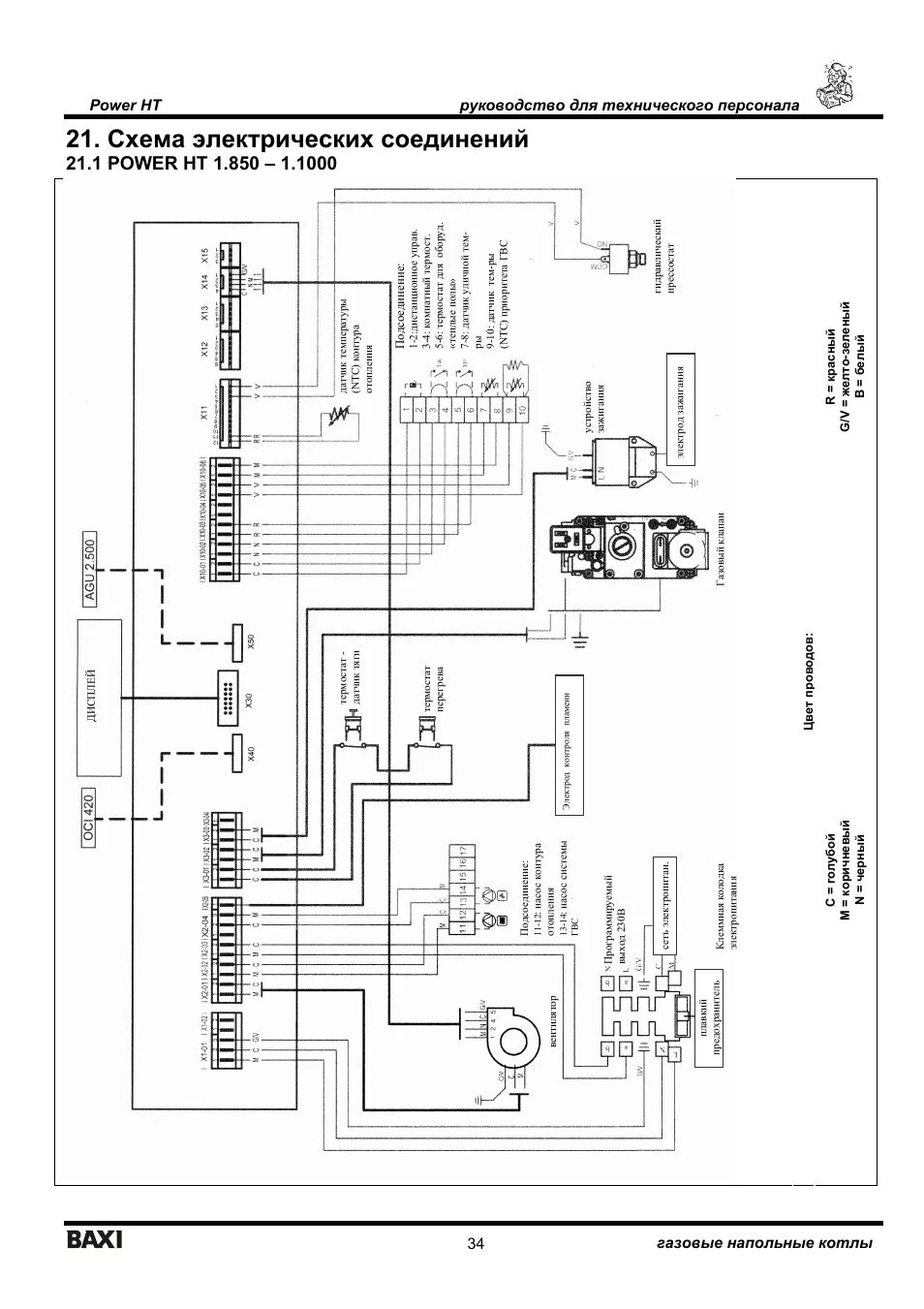 Принципиальная электрическая схема газовых котлов Схема электрических соединений, Power ht руководство для технического персонала,