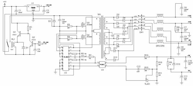 Принципиальная электрическая схема inv32s12m rev0 5 Tool Electric: Блок питания ATX с питанием от 12 вольт Радиолюбитель, Печатная п