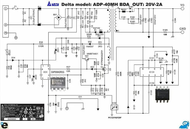 Принципиальная электрическая схема inv32s12m rev0 5 Схема блока питания Delta ADP-40MH BDA, вариант № 2 Радиолюбитель, Электронная с