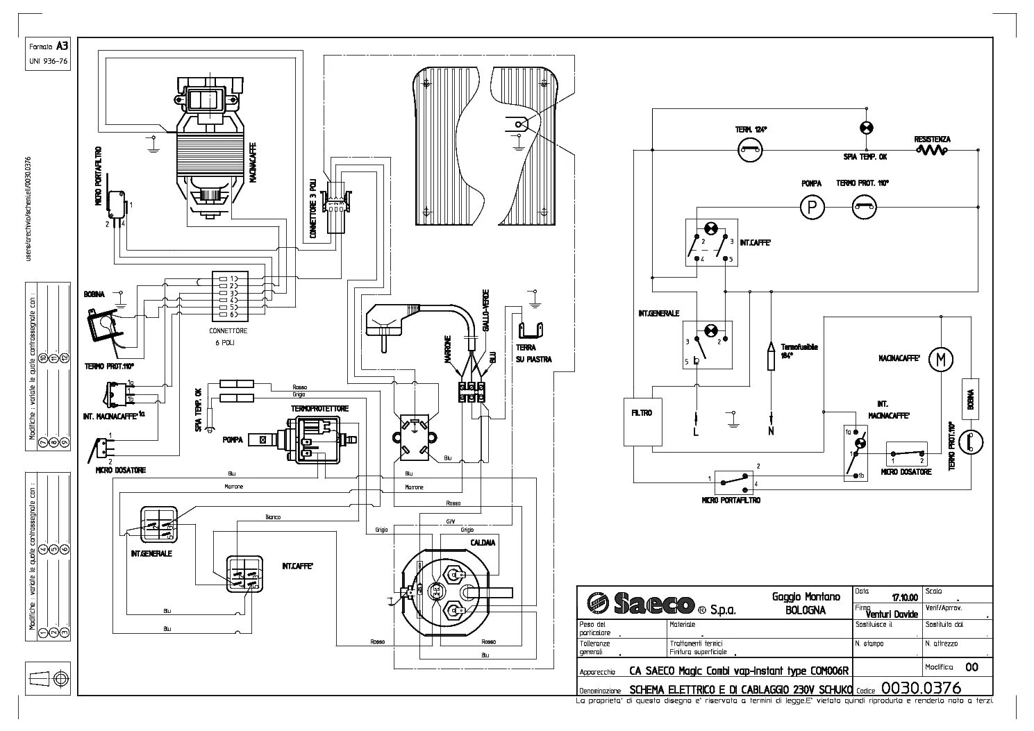 Принципиальная электрическая схема кофемашины SAECO ROYAL PROFF 2POMPS Service Manual download, schematics, eeprom, repair inf