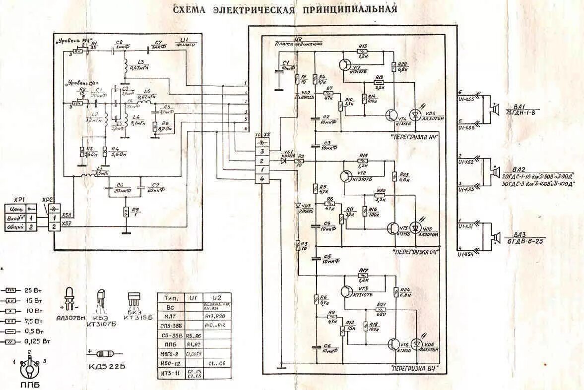 Принципиальная электрическая схема колонки Колонки S90 схема ( 35АС-212, S90, S90B, S90D, S90F, S-90E, S-100D