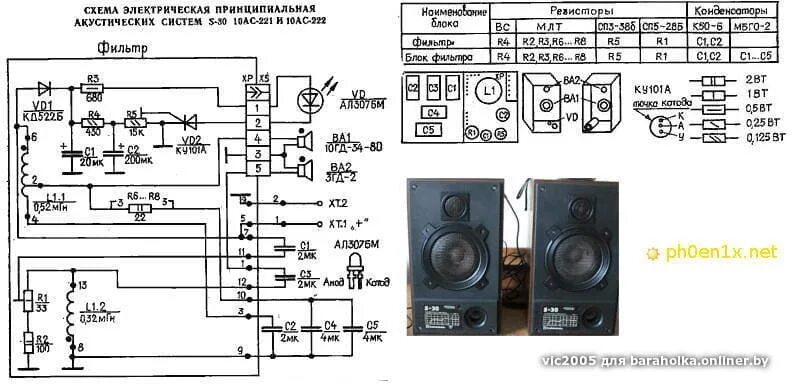 Принципиальная электрическая схема колонки Колонки для компьютера. Колонки s 30b. Колонки для сабвуфе... - Барахолка online