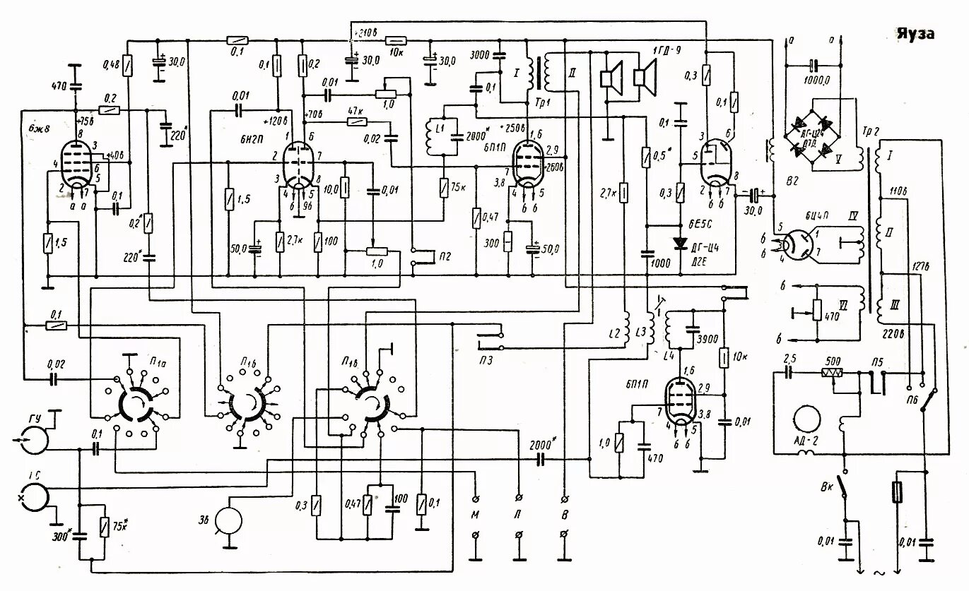 Принципиальная электрическая схема магнитофона яуза 221 с2 Исток2''. Радиолампы - почтой. Схемы старой ламповой бытовой аппаратуры.