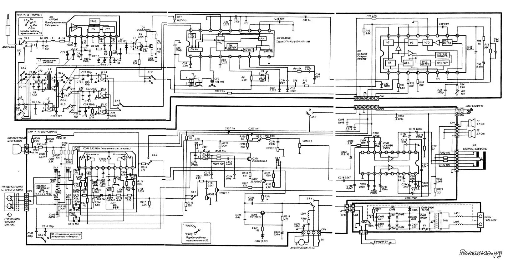 Принципиальная электрическая схема магнитолы Схема магнитолы Panasonic RX-FS410 " Паятель.Ру - Все электронные схемы