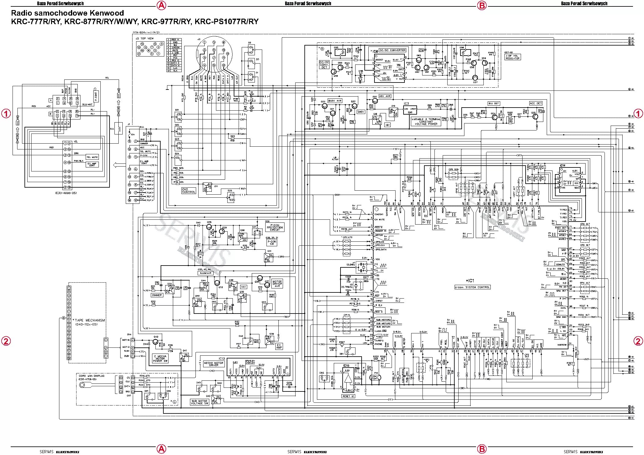 Принципиальная электрическая схема магнитолы keh 3900r KENWOOD KRC-459R 489R Service Manual download, schematics, eeprom, repair info f