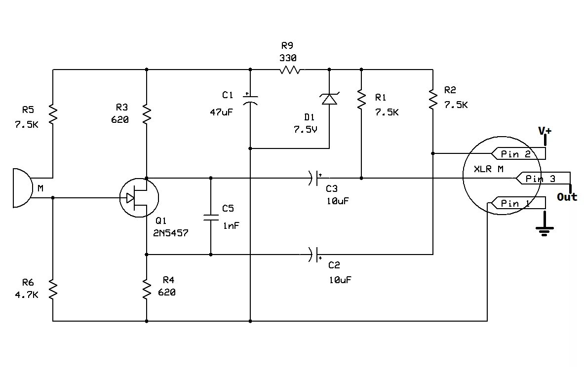 Принципиальная электрическая схема микрофона Why do I see 0v on electret microphones? - Electrical Engineering Stack Exchange