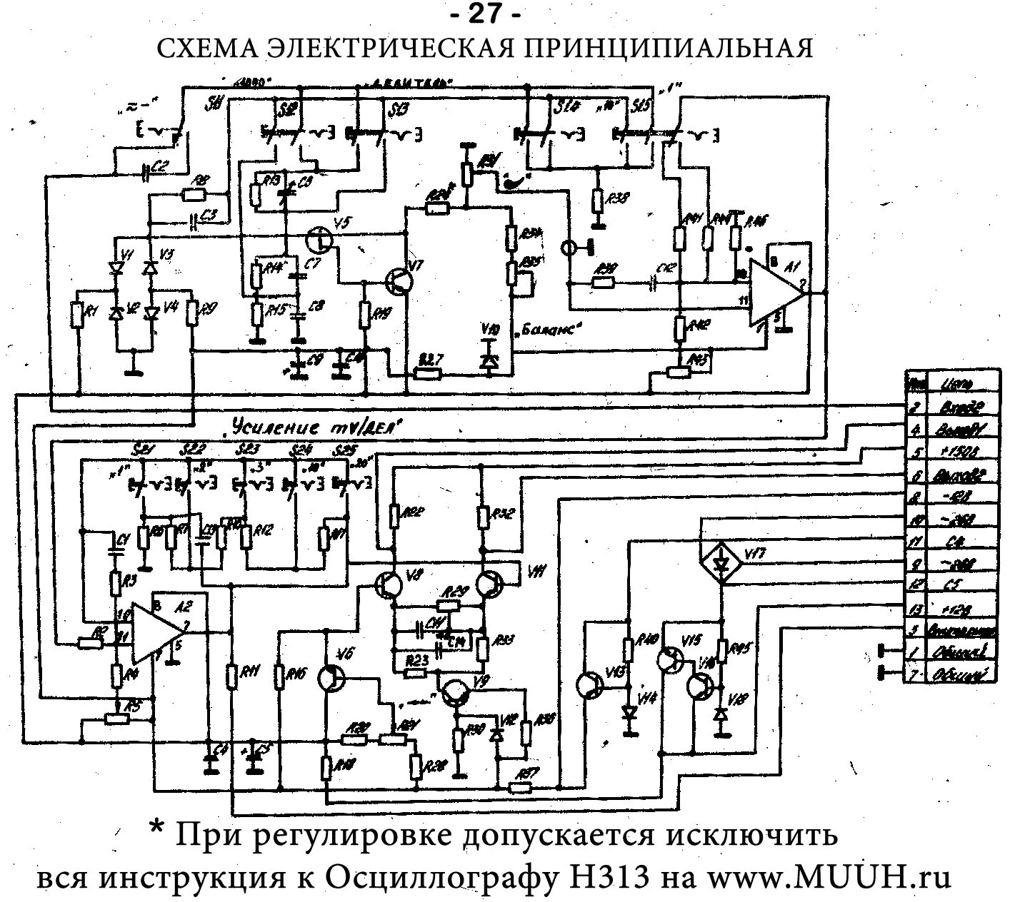 Принципиальная электрическая схема осциллографа Осциллограф радиолюбителя Н313 Инструкция 5. Устройство осциллографа Н313 5.10 Б