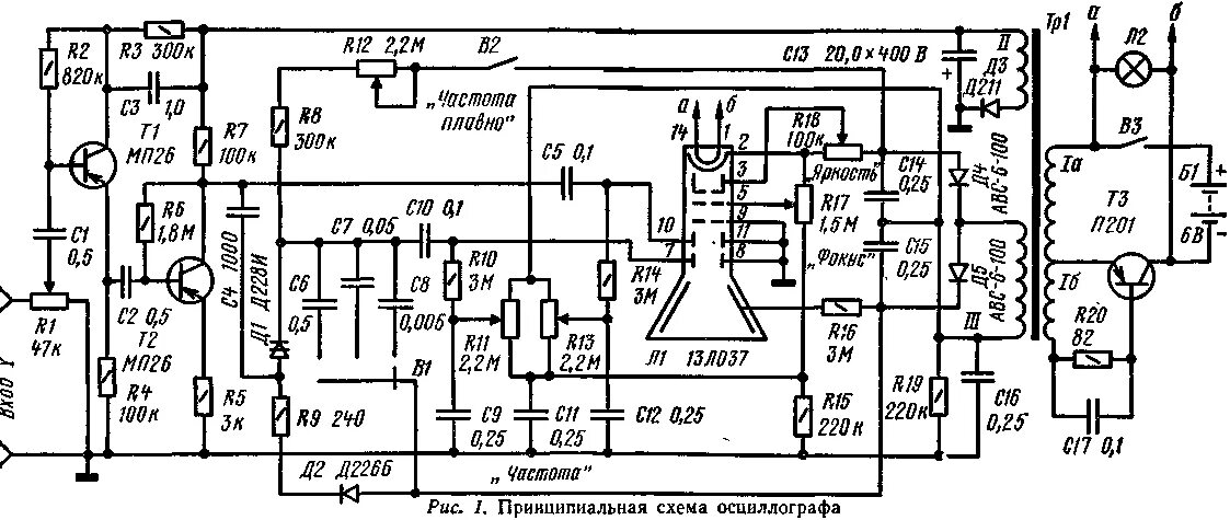 Принципиальная электрическая схема осциллографа Каталог радиолюбительских схем. Демонстрационный осциллограф.