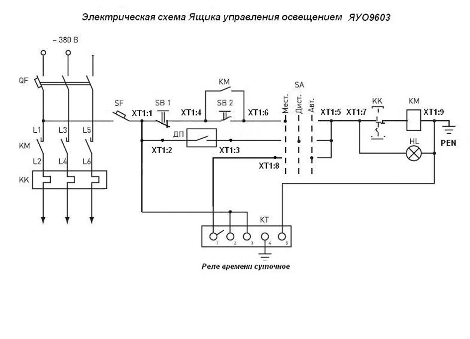 Принципиальная электрическая схема освещения ЯУО 9603-3574-21